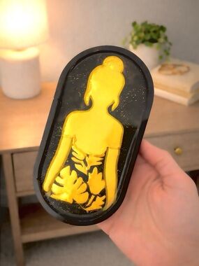 Handcrafted Black & Gold Jewelry Tray - Elegant Resin Organizer